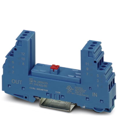 PT 2XEX(I)-BE    Base element for protective plug PT with protective circuit for two 2-core floating EEx ia signal circuits. Mounting on NS 35/7.5 and
