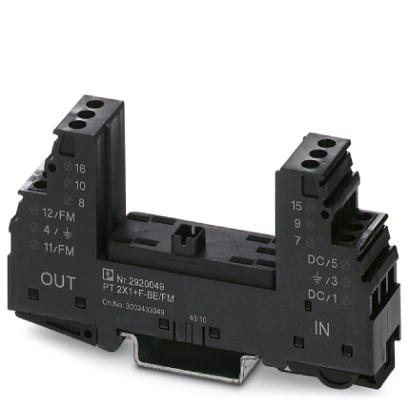 PT 2X1+F-BE    Base element for protective plug PT with protective circuit for 2 conductors of signal circuits grounded on one side. Integrated gas ar