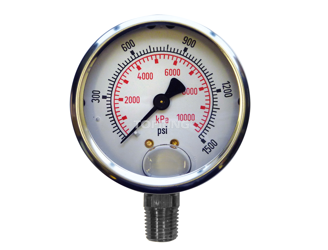 Pressure Gauge 0-1500 psi en stainless steel  1/4NPT  -  Cadran 2 1/2 dia